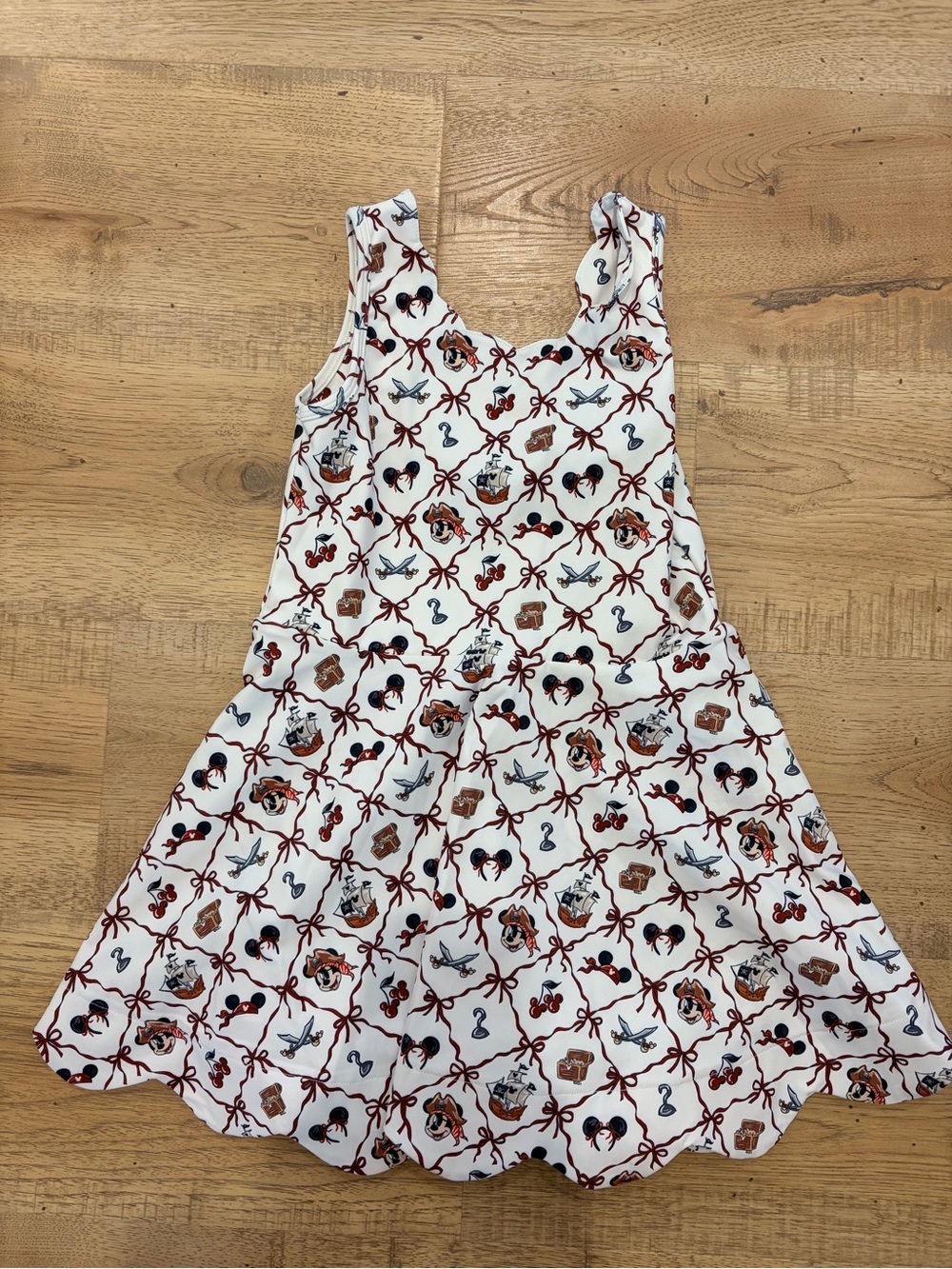 Disney White Dress with Red and Black Pattern